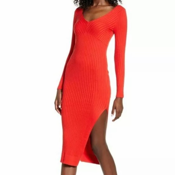 red bodycon sweater dress